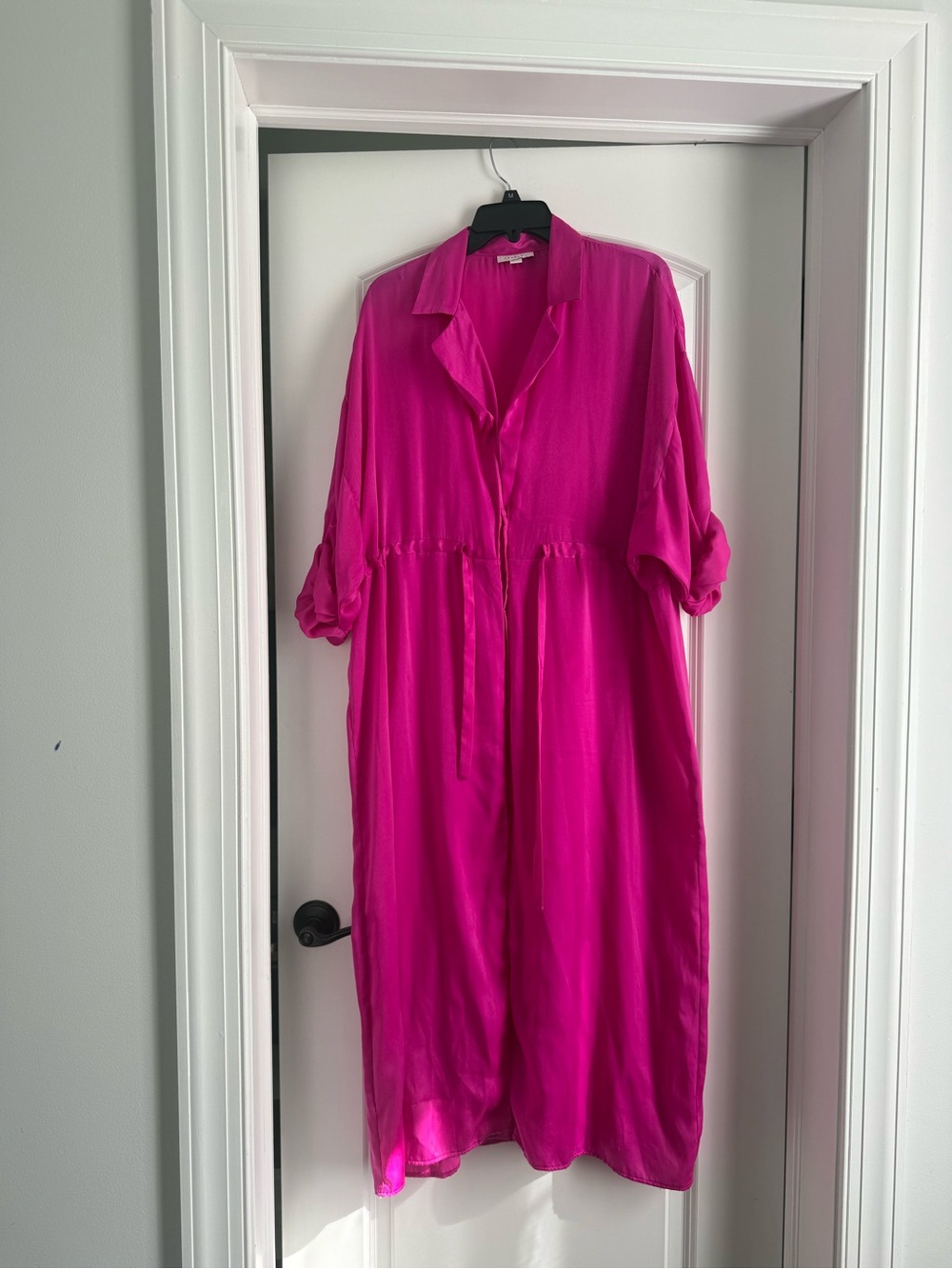 Topshop Hot Pink Button-Front Maxi Dress with Tie Waist
